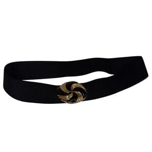 VINTAGE DAY LOR 80s black gold elastic waist hook closure statement belt 31 in